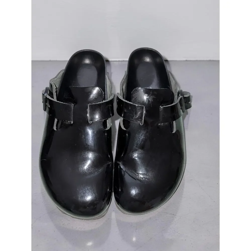 Birkenstock Boston Black Patent Leather Clogs Womens EU 38 US 7-7.5